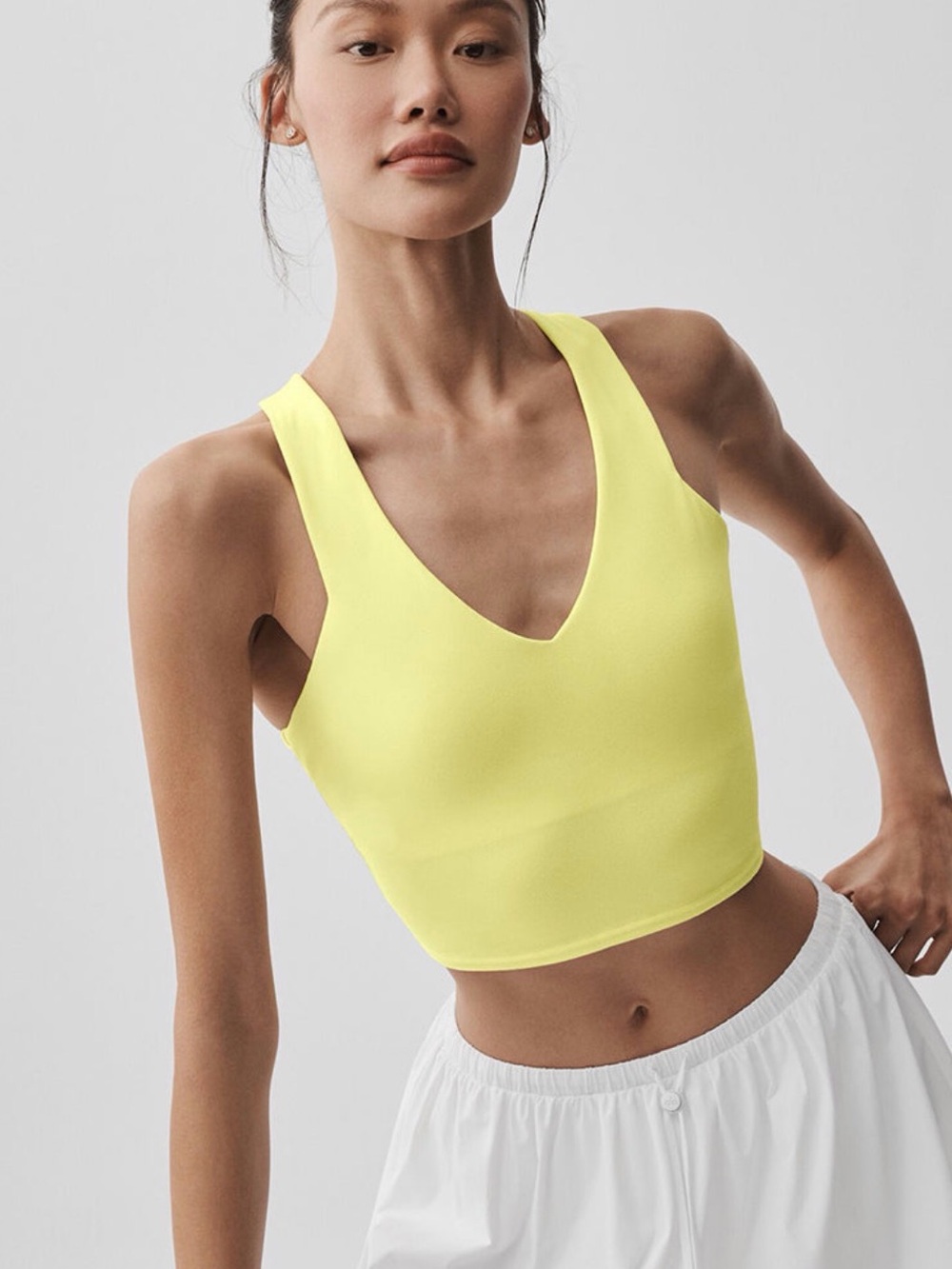 ALO Yoga Airbrush Real Tank Lemon Yellow Racerback Tank Top - Picture 3 of 10